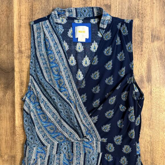 Maeve Anthropologie Eclipsed Wrap Dress Paisley Patchwork Blue Women’s Size 8 - Picture 6 of 11